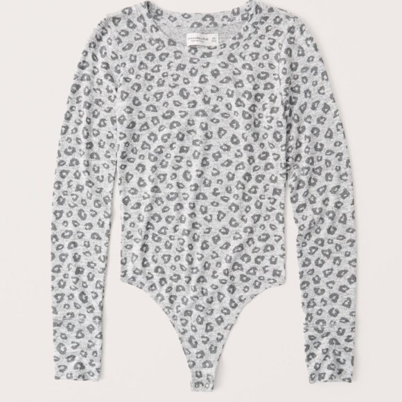 Abercrombie Long‑Sleeve Grey Leopard‑Print Bodysuit – Size XS - Picture 1 of 4
